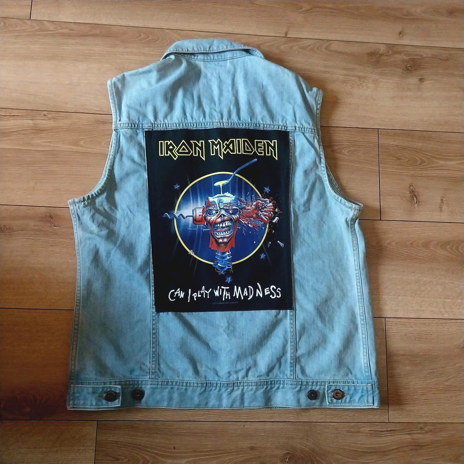 Iron Maiden denim Battle Jacket  Size Large Can I Play With Madness Festival