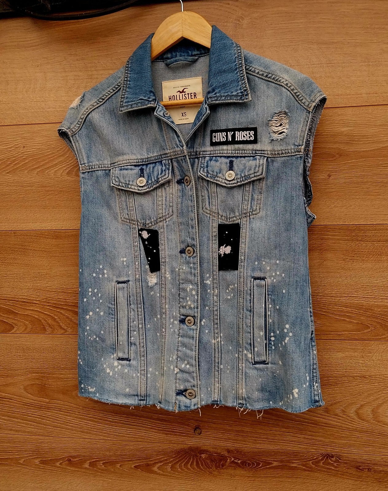 Reworked denim Waistcoat with Guns n Roses theme Size XSmall Festival