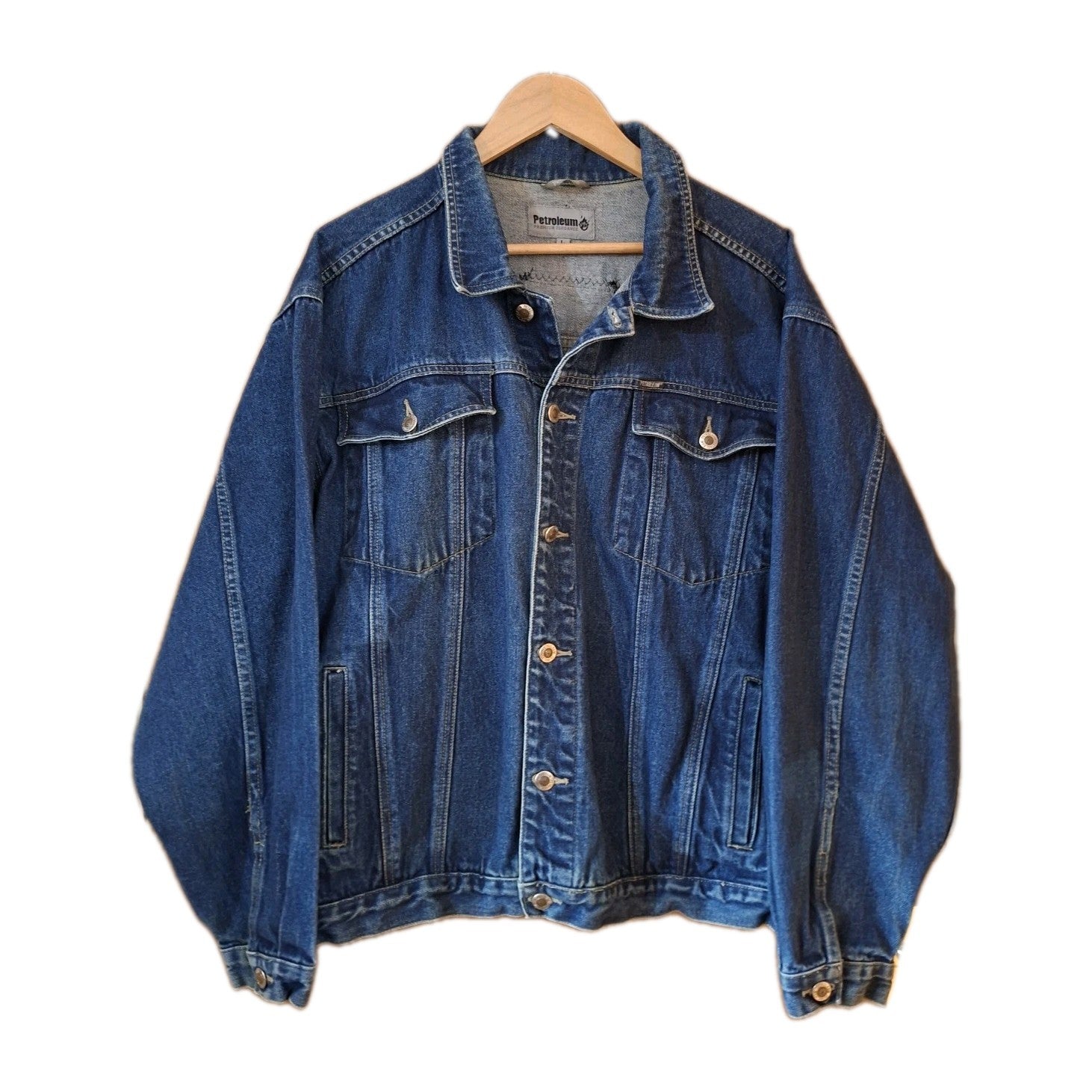 Reworked Vintage denim jacket with Ironman  on back Size Large  Festival