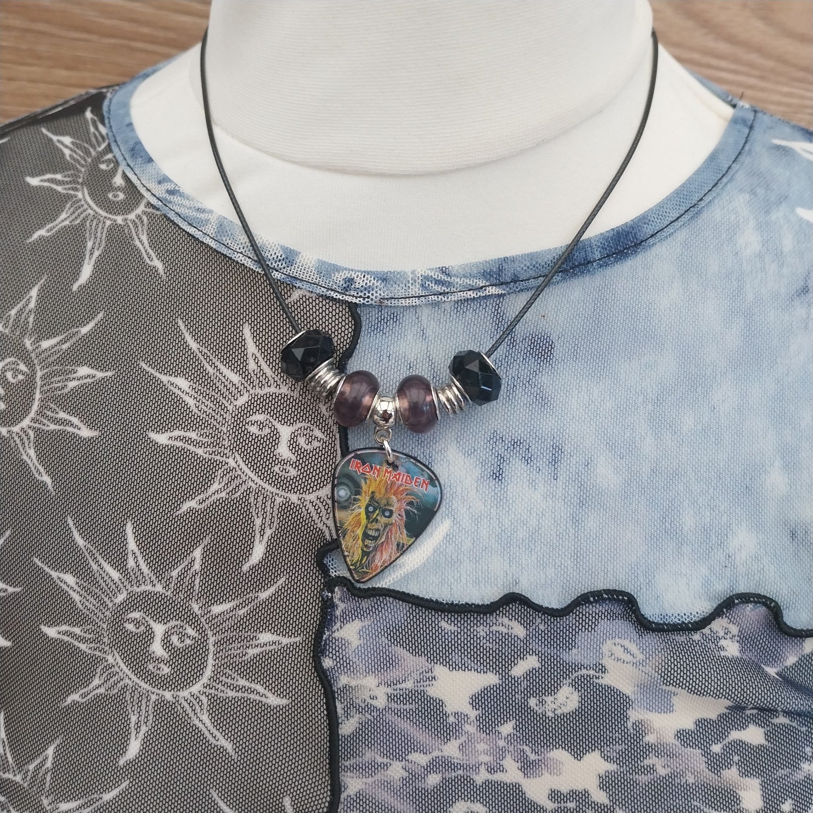 Handmade Iron Maiden guitar plectrum necklace