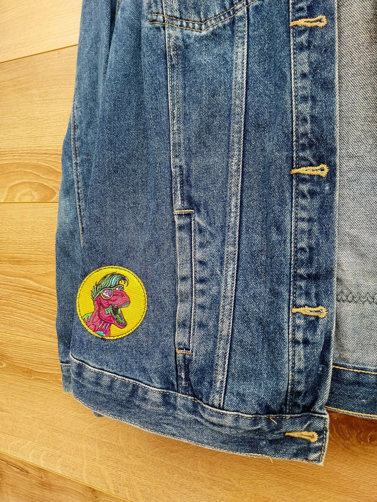 Reworked  Blue Denim Jacket Dinosaur Theme  Size 12