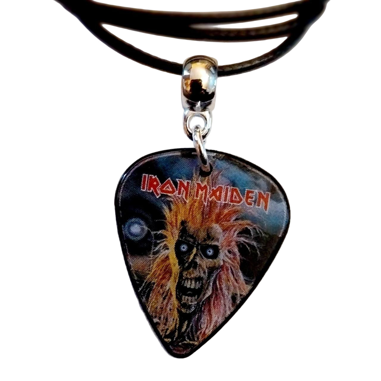 Handmade Iron Maiden guitar plectrum necklace