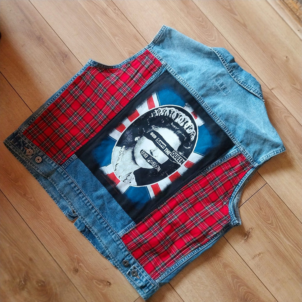 Sex Pistols Battle Jacket Reworked  Denim Waistcoat Punk XL
