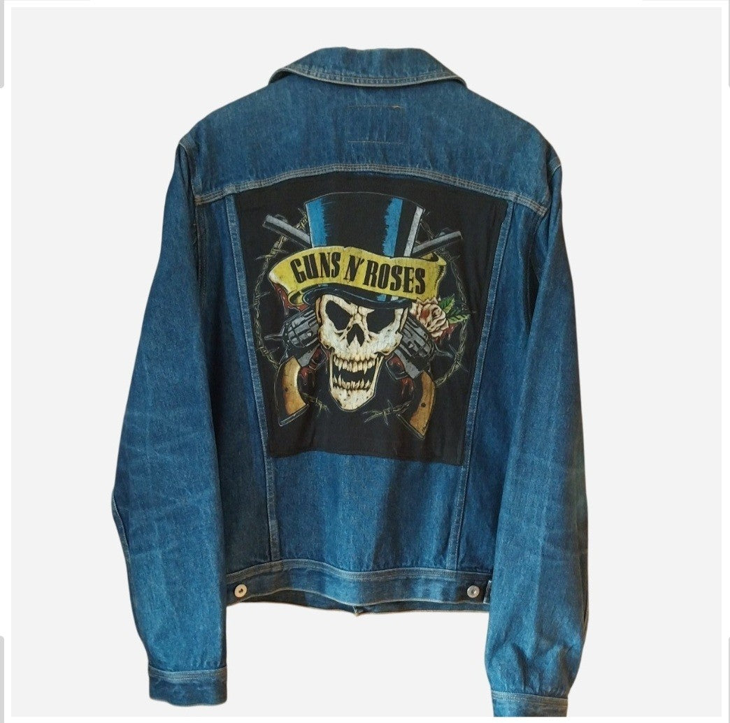 Reworked vintage denim jacket with Guns n Roses on back Size Large