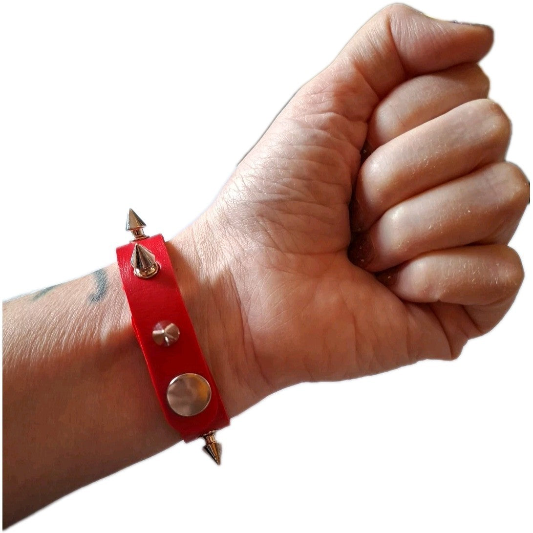 Spike Stud Punk Bracelet Cuff Goth Alternative Festival PU Leather Red