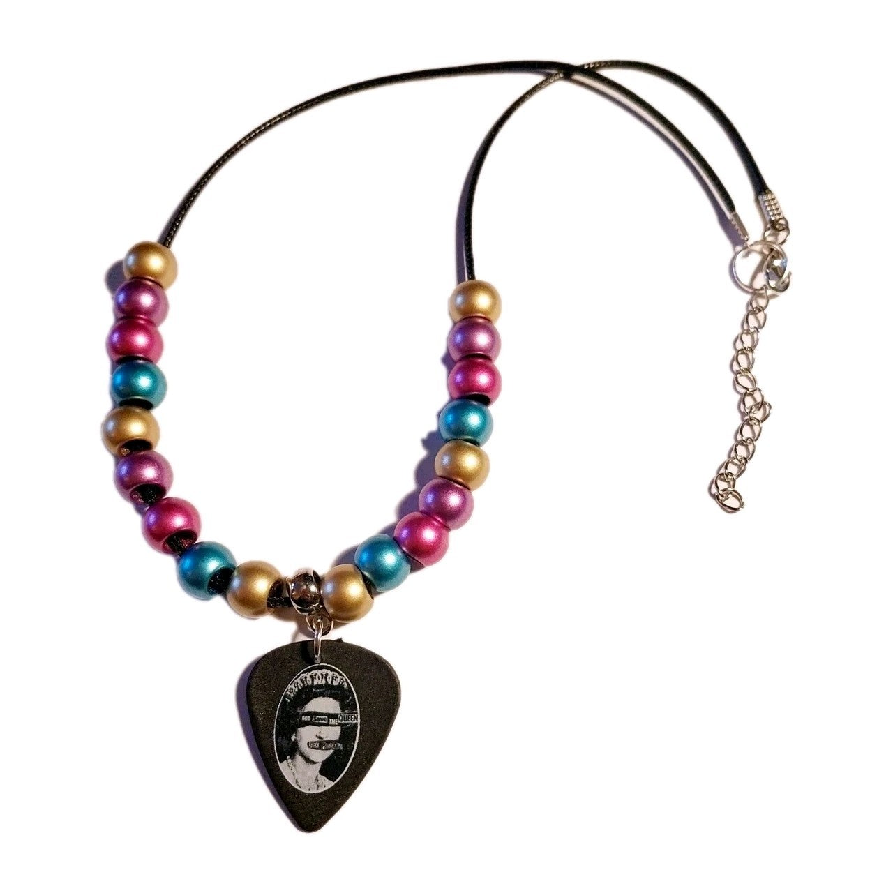 Handmade Sex Pistols God Save The Queen Necklace Punk Festival guitar plectrum