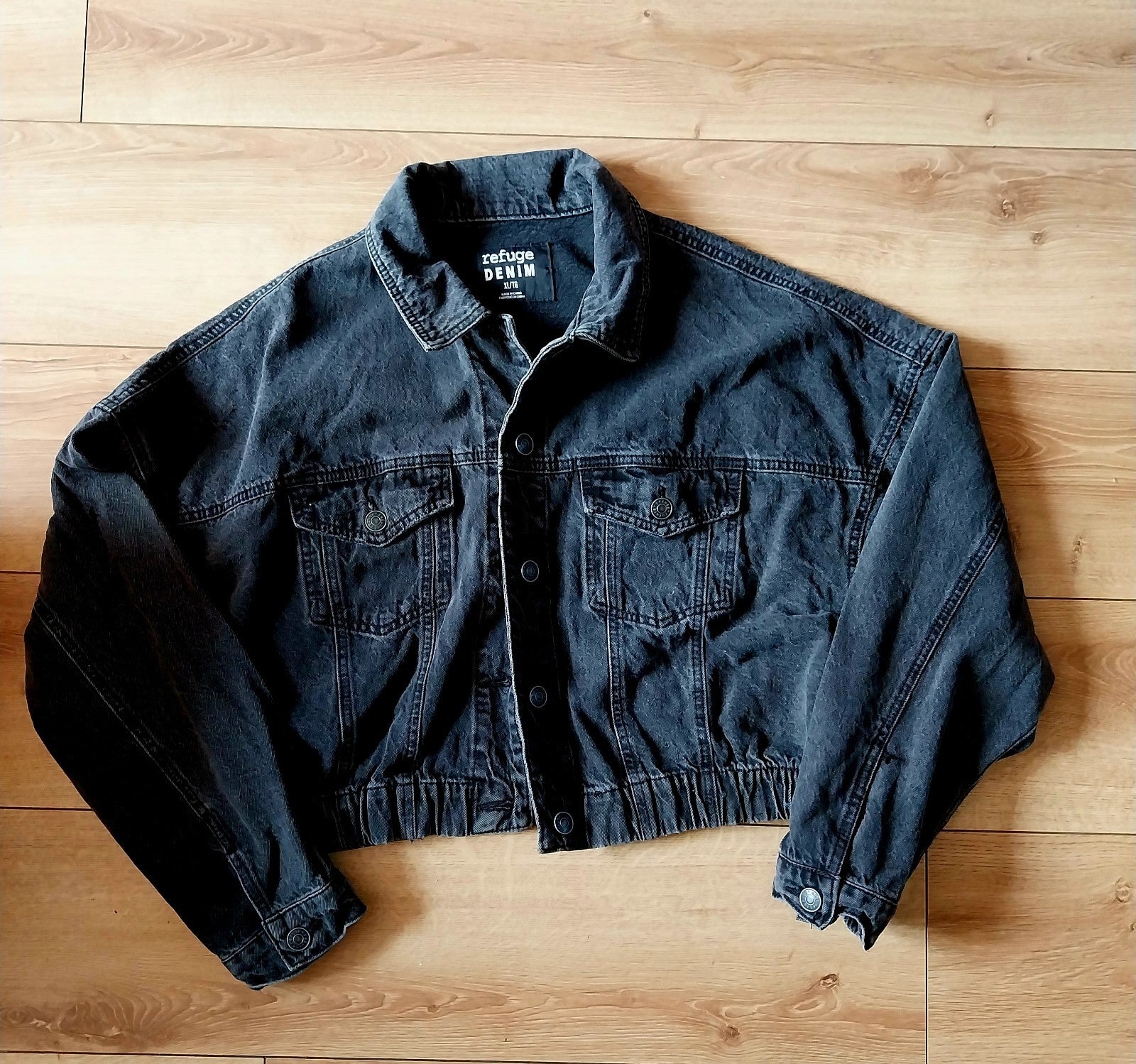 Motley Crue Reworked Black denim Short 80s Jacket  Size XL