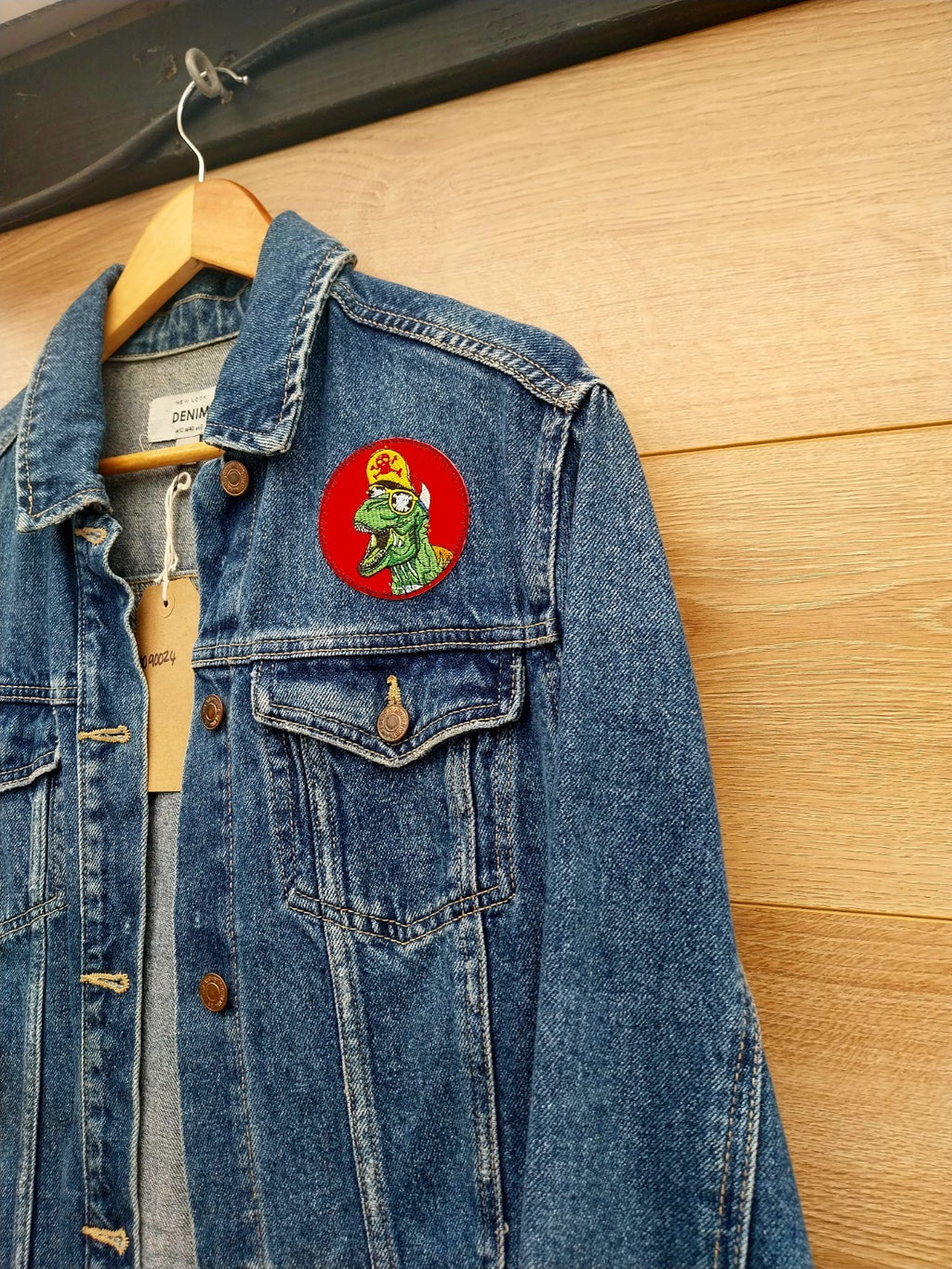 Reworked  Blue Denim Jacket Dinosaur Theme  Size 12