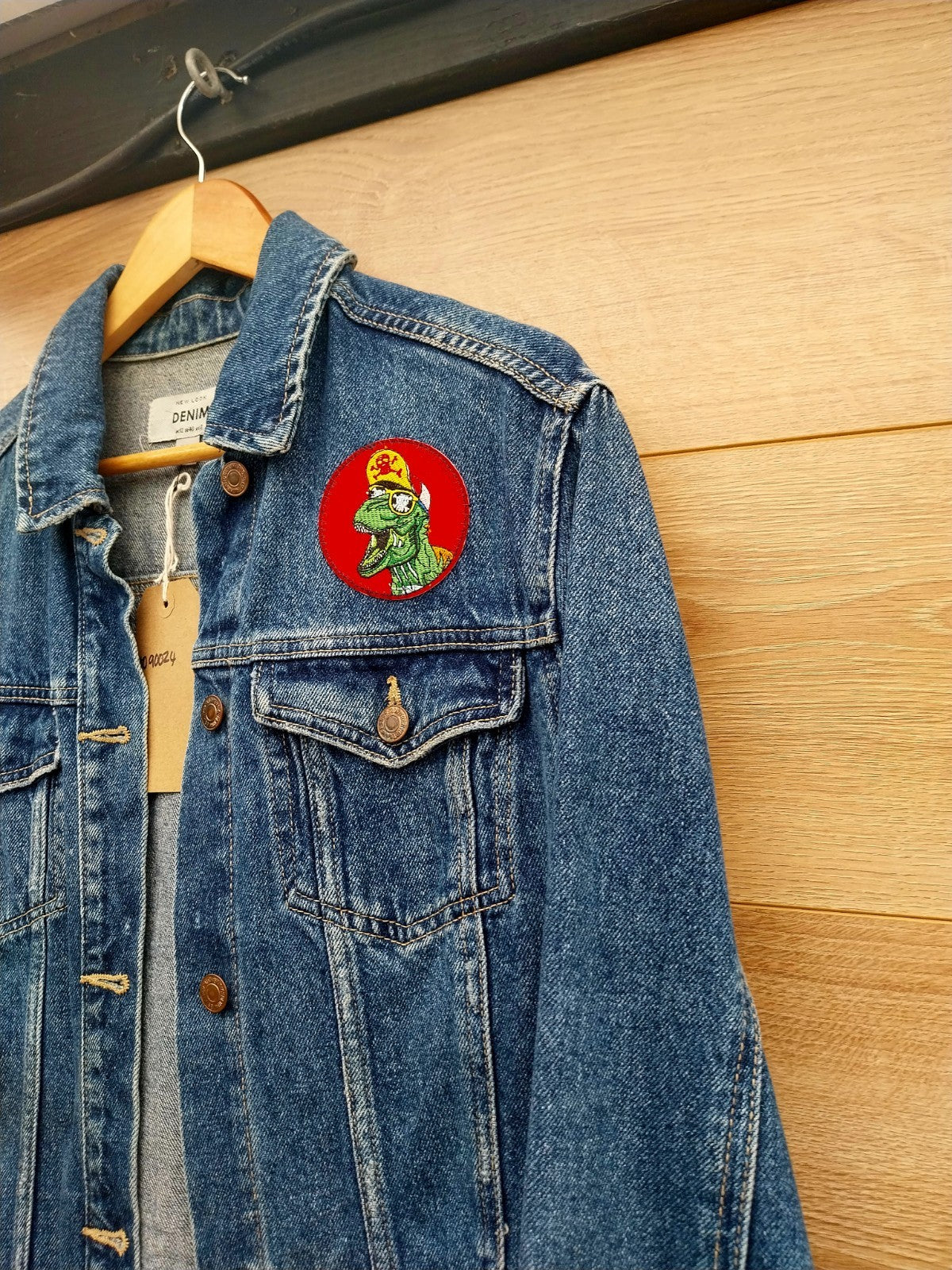 Reworked  Blue Denim Jacket Dinosaur Theme  Size 12