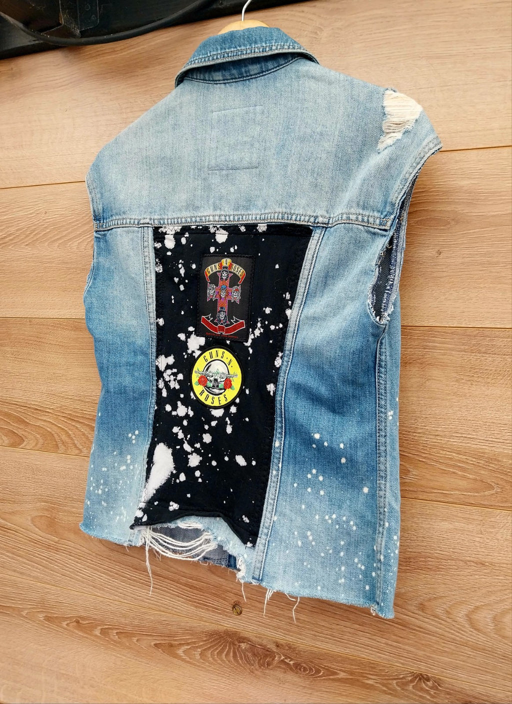 Reworked denim Waistcoat with Guns n Roses theme Size XSmall Festival