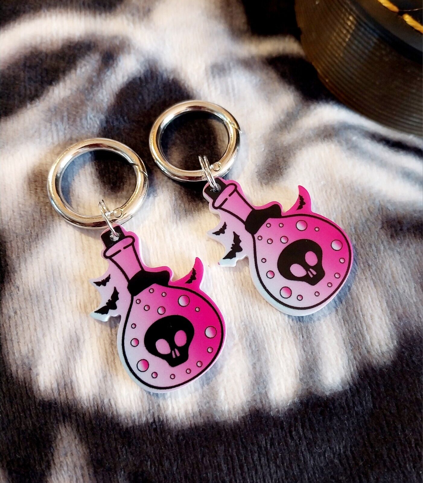 Pink Poison Bottle Skull boot charms for goth emo punk