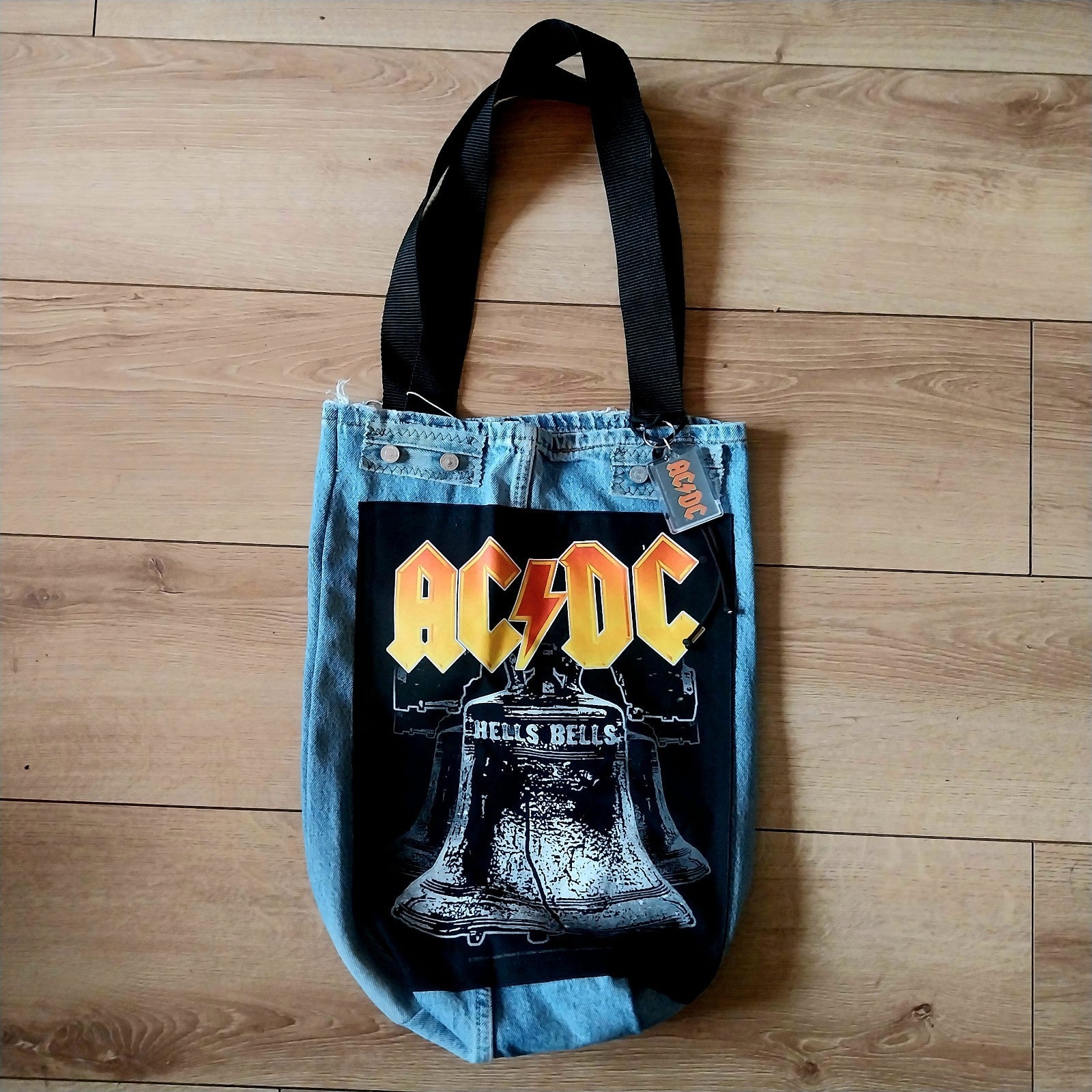 ACDC Metalhead Handmade Frayed Denim Tote Bag Festival