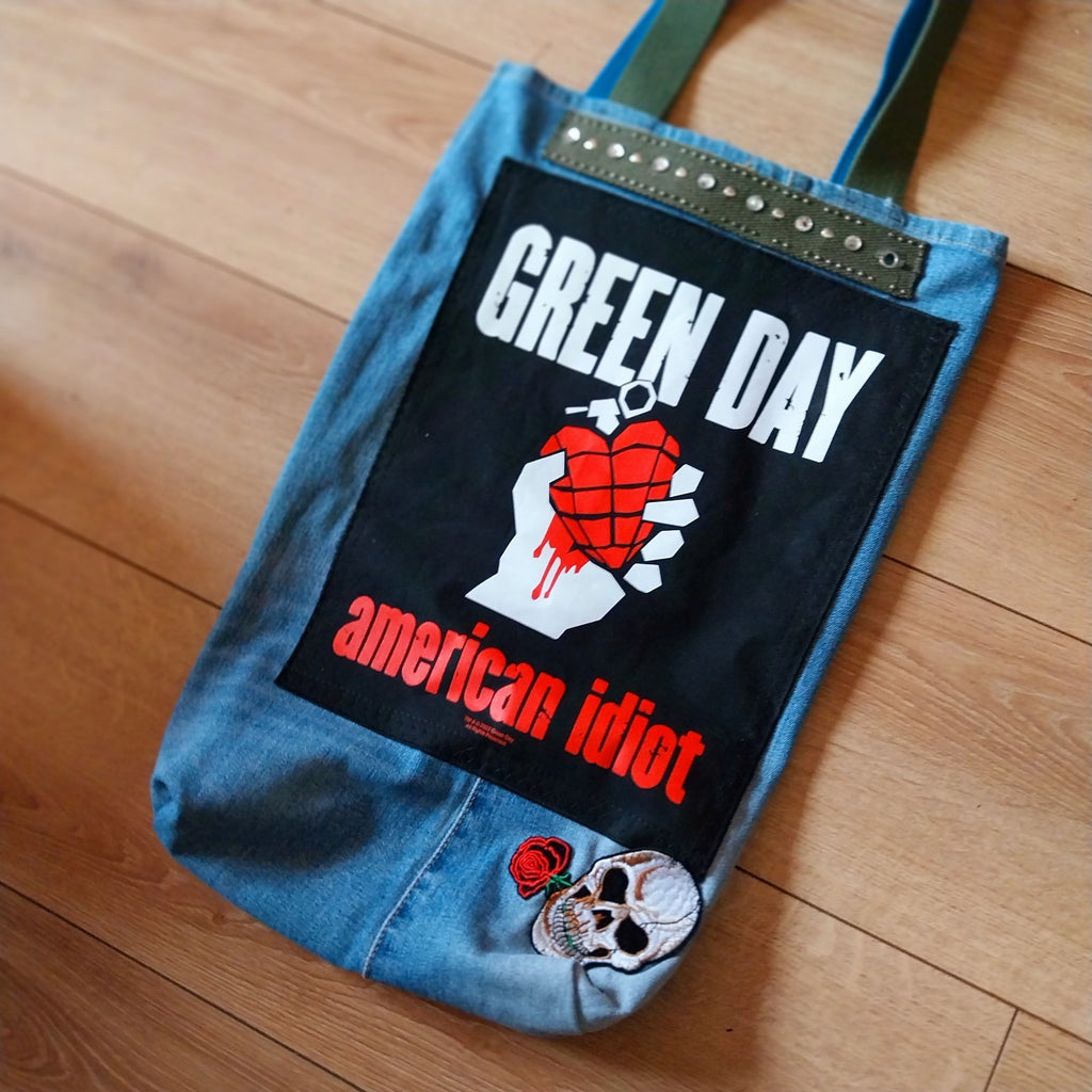 Green Day  Handmade Denim Tote Bag Festival