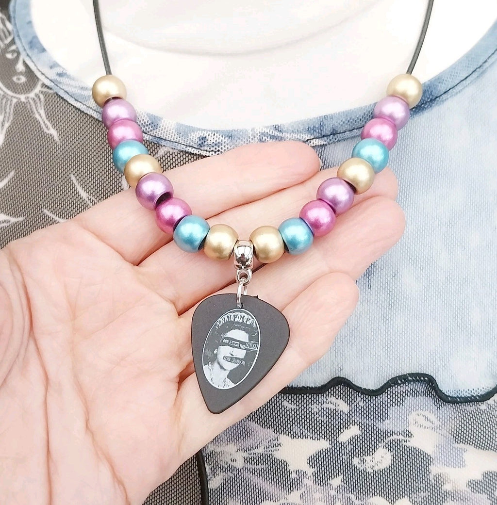 Handmade Sex Pistols God Save The Queen Necklace Punk Festival guitar plectrum