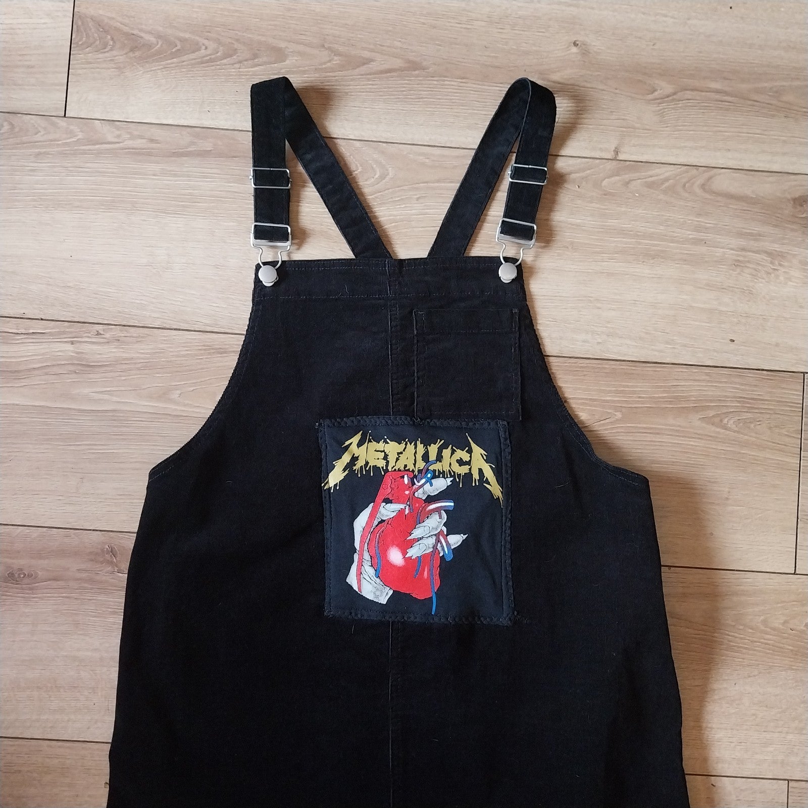 Metallica Reworked Black Corduroy Dungaree Dress  Size 14 Metalhead Festival