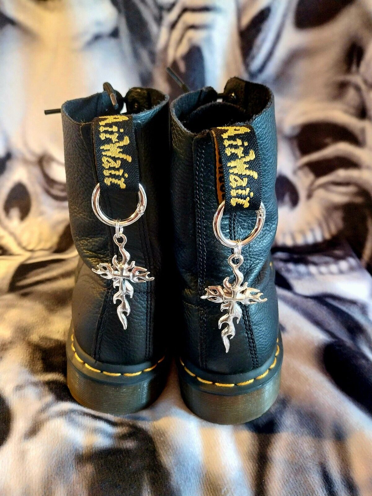 Flame Cross boot charms for goth emo punk
