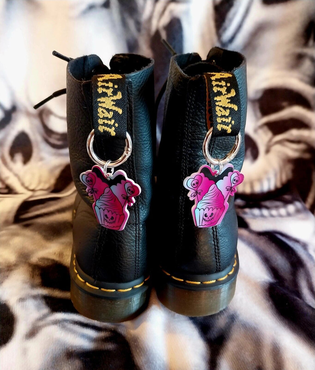 Pink Cupcake Skull boot charms for goth emo punk