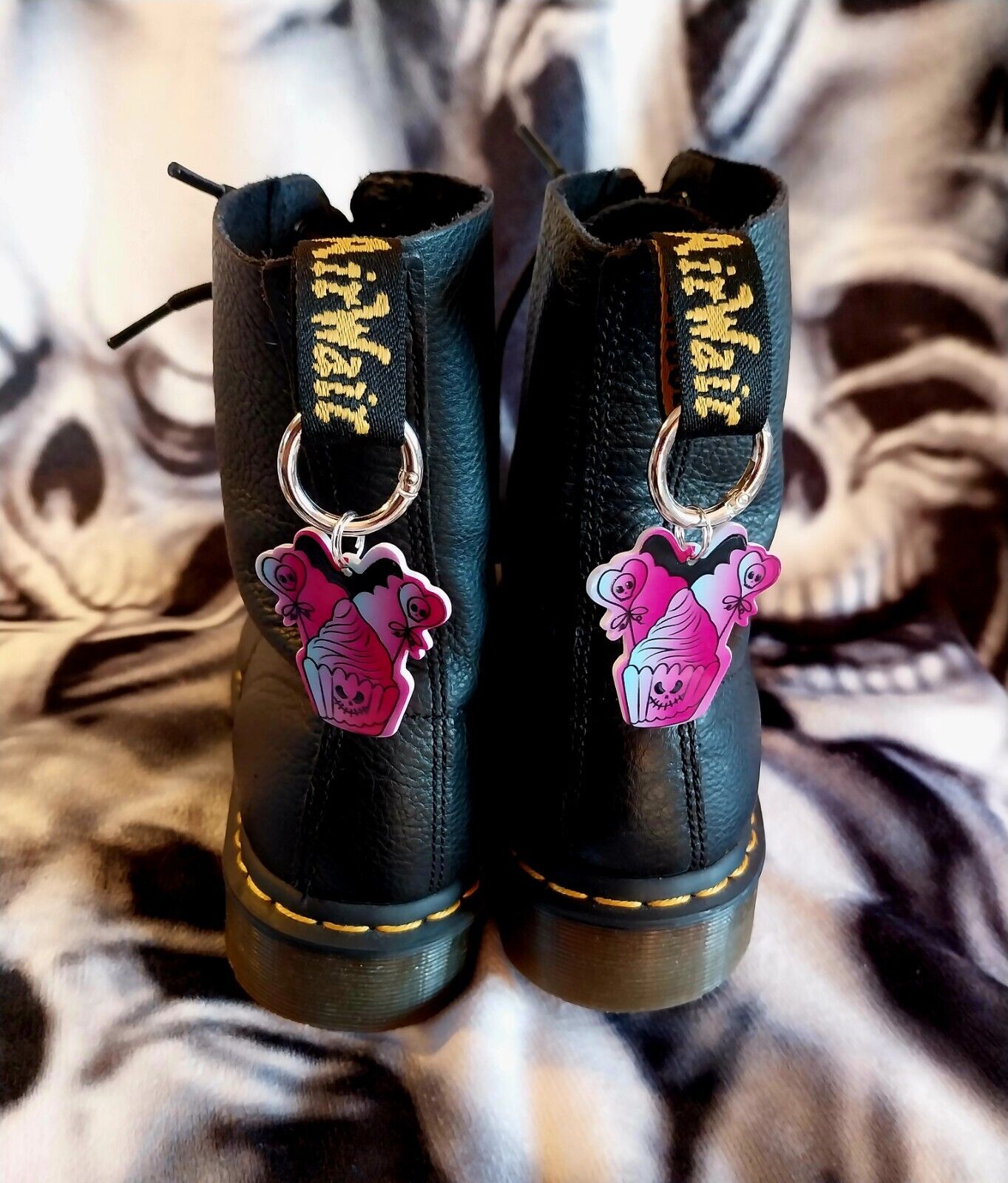 Pink Cupcake Skull boot charms for goth emo punk