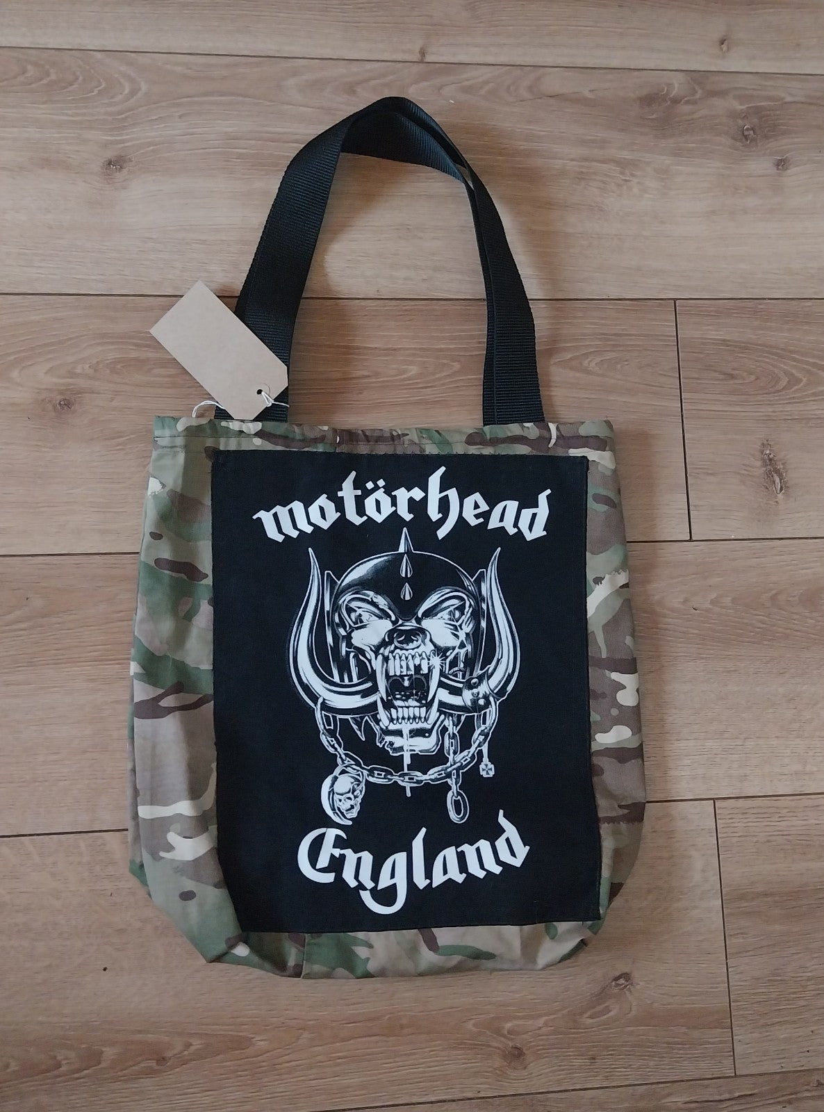 Handmade Camo Tote Bag With Motorhead Patch  Metalhead Festival