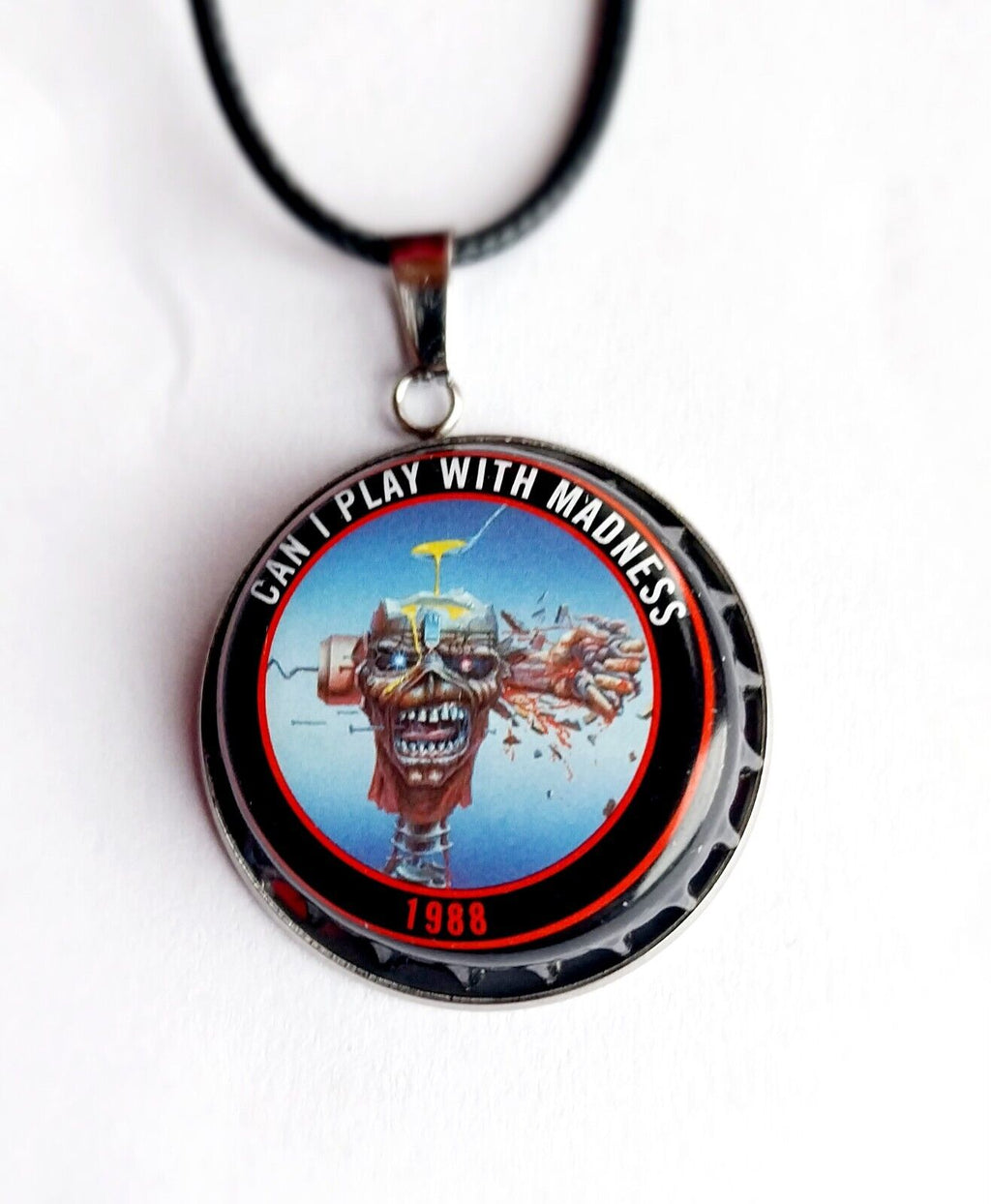 Handmade Iron Maiden bottle top  Necklace 7th son of A 7th son 1988