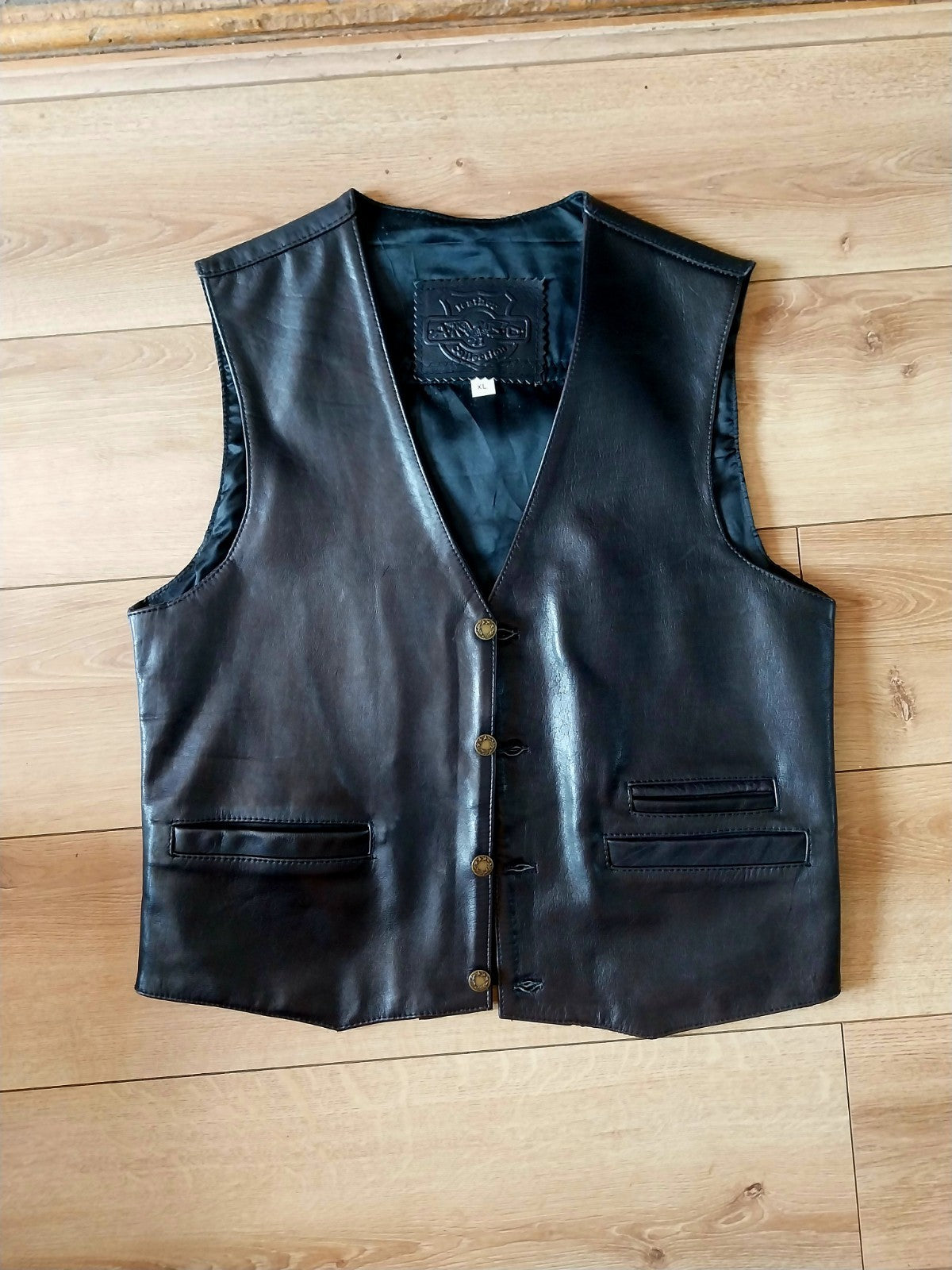 Vintage black leather waistcoat Iron Maiden on Back Size Large 42/44 Inch Chest