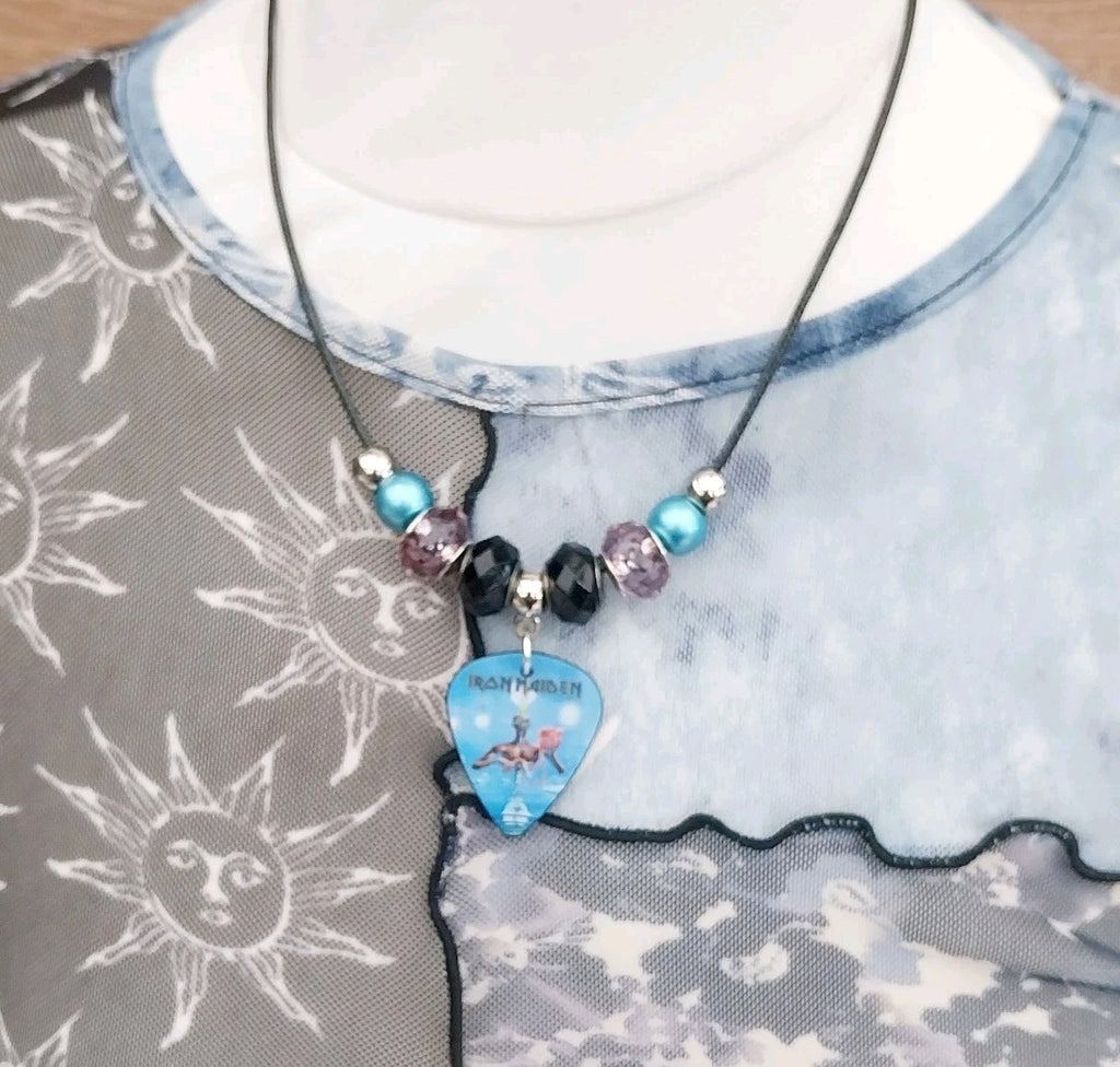 Handmade Iron Maiden guitar plectrum necklace Festival Metalhead