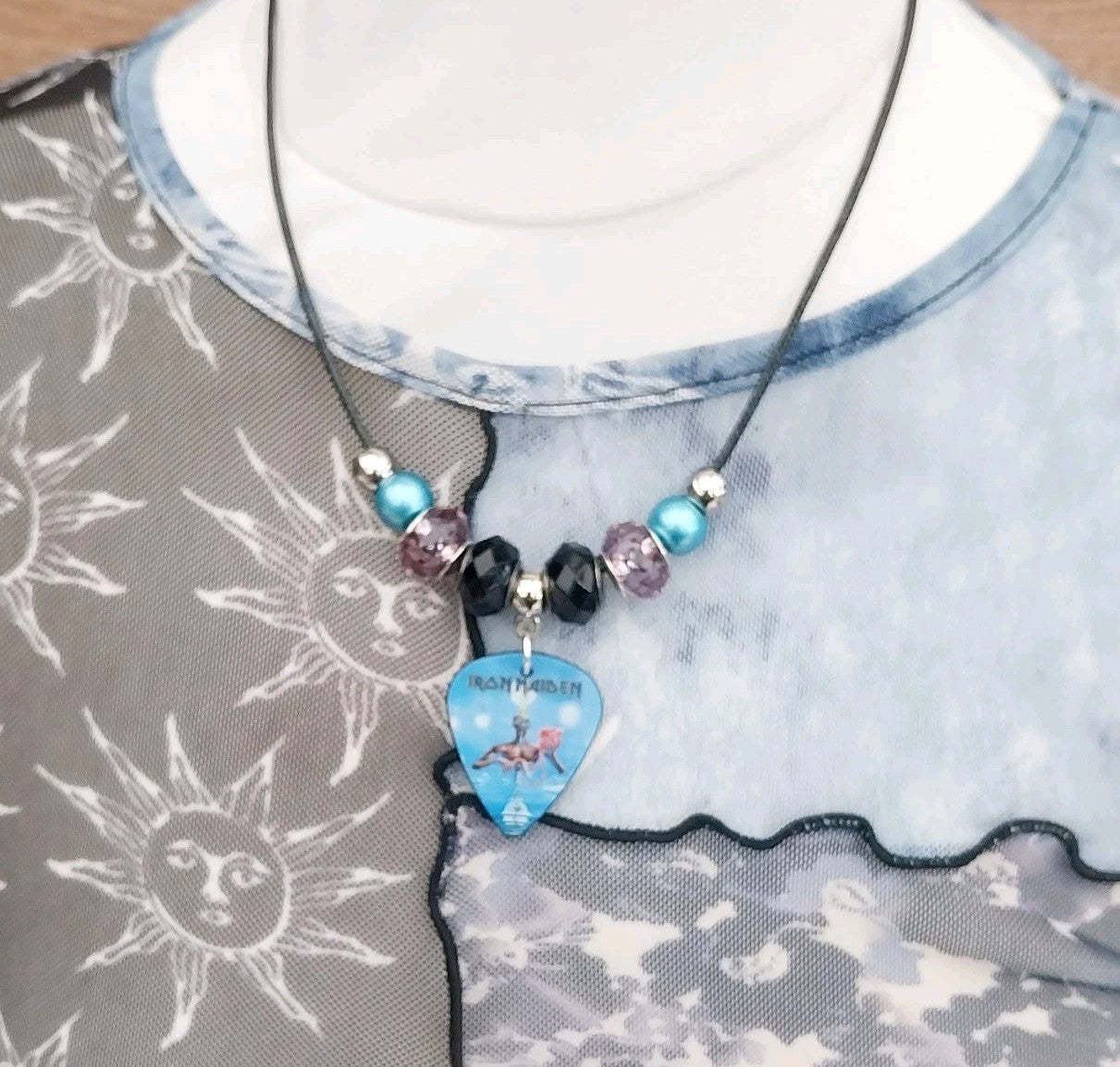 Handmade Iron Maiden guitar plectrum necklace Festival Metalhead