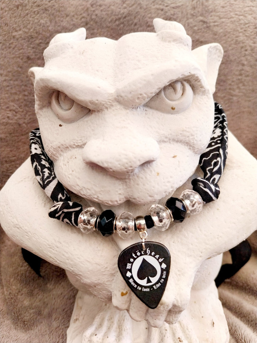 Handmade Motorhead Plectrum Bandana  Choker Necklace Black White
