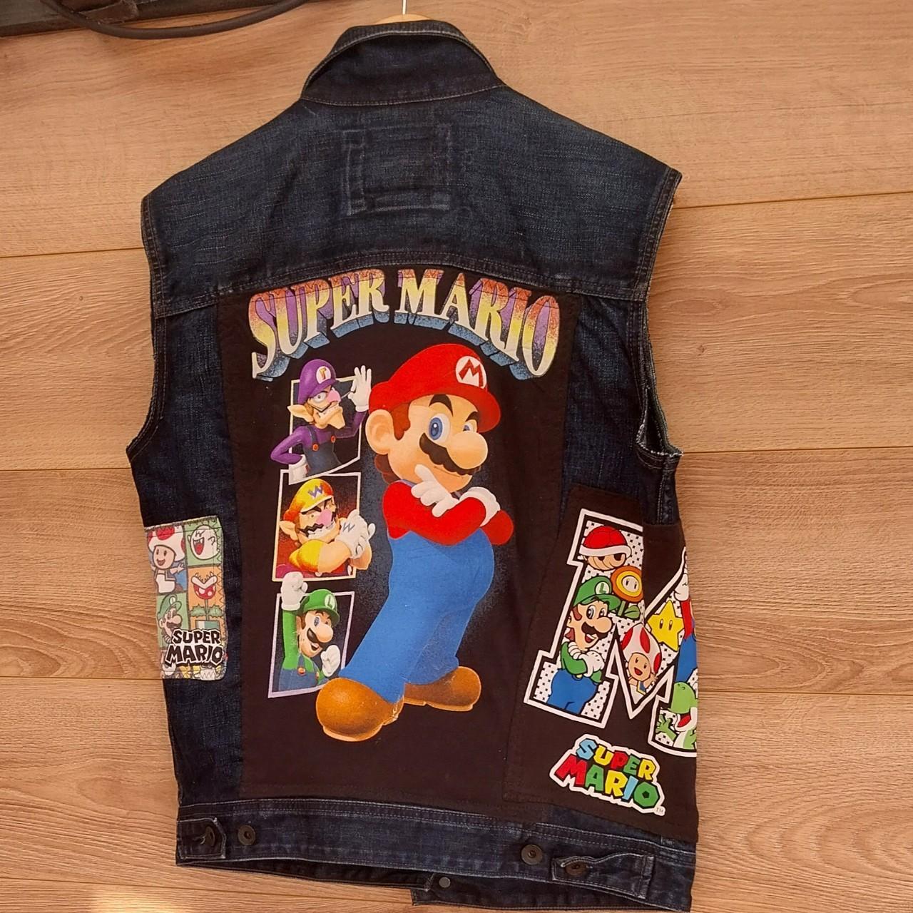 Blue denim reworked Super Mario battle jacket Size Med