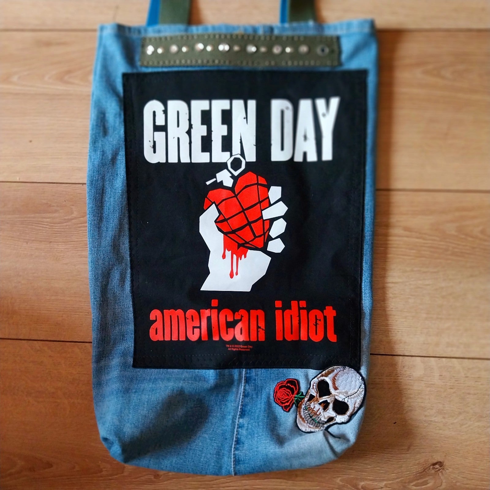 Green Day  Handmade Denim Tote Bag Festival