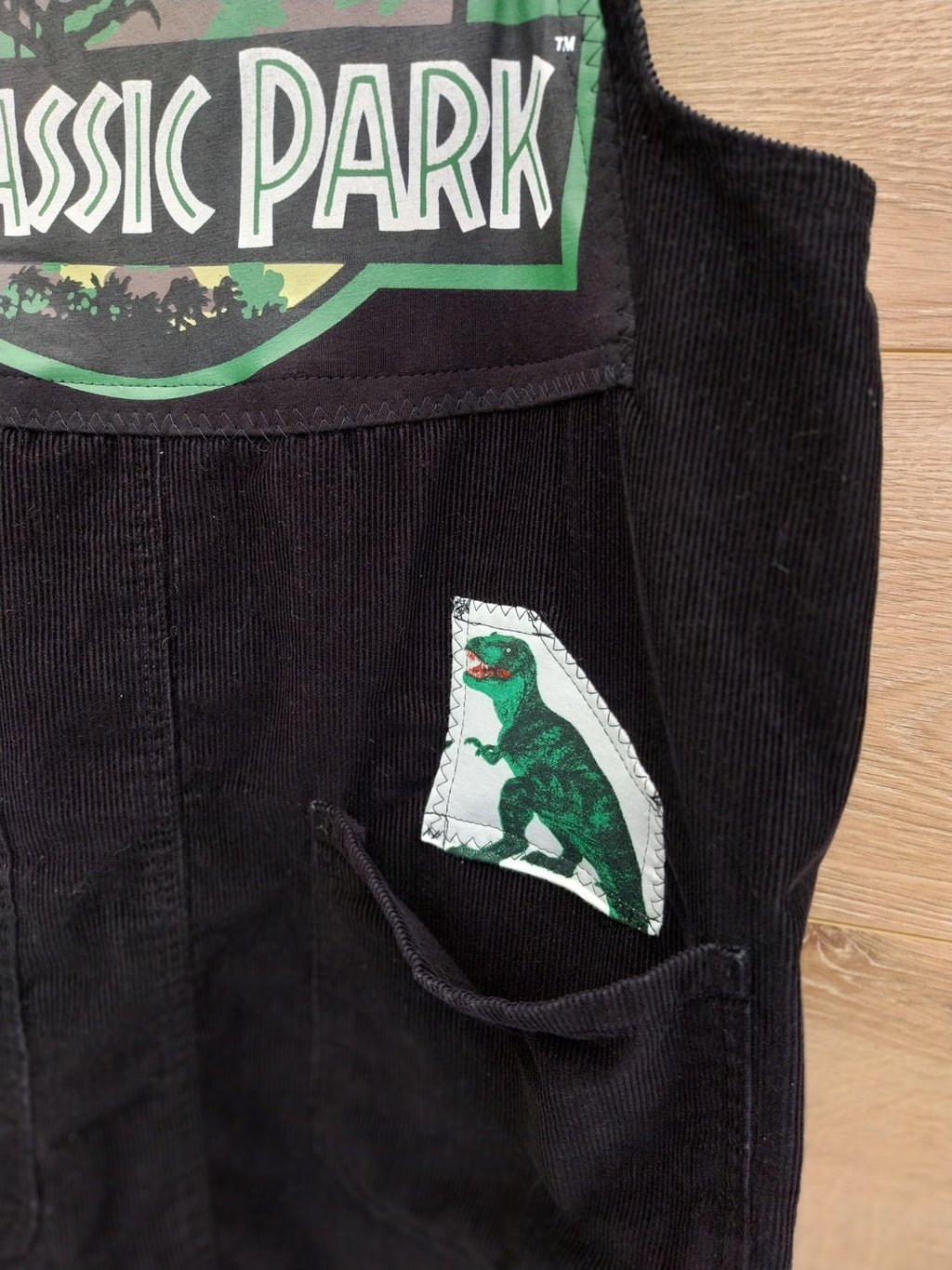 Reworked Dinosaur Dungaree Corduroy Dress Size 16