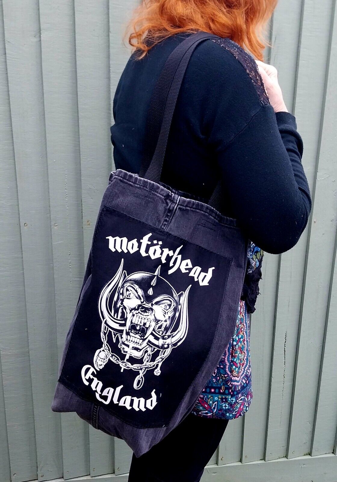 Handmade Motorhead Patch  denim Bag Metalhead Festival