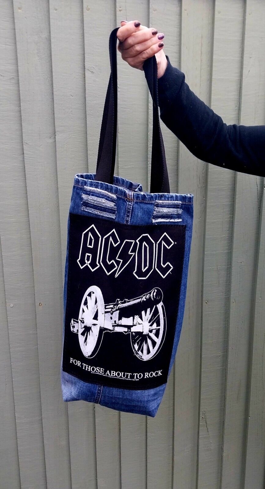 Handmade ACDC denim Bag Metalhead Festival