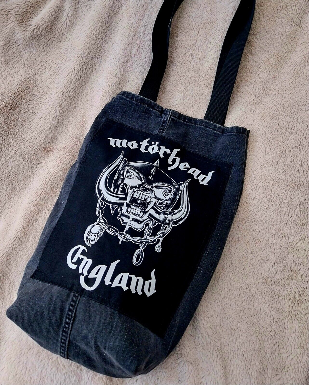 Handmade Motorhead Patch  denim Bag Metalhead Festival