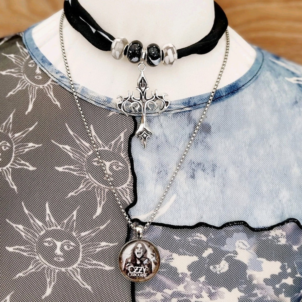 Ozzy Black Sabbath Handmade Choker And Necklace Set Gothic Cross Metalhead