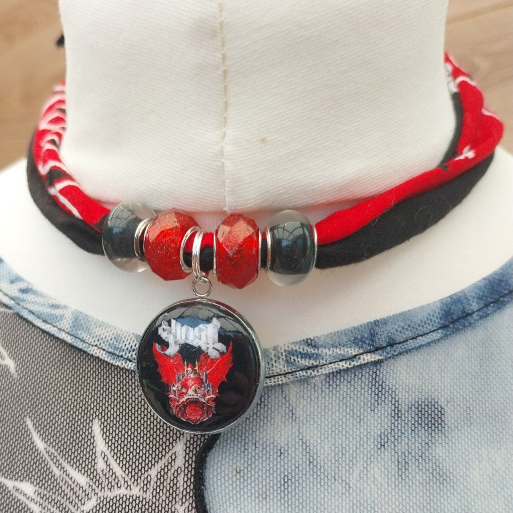 Ghost  Bandana Choker Necklace Handmade  Festival Metalhead