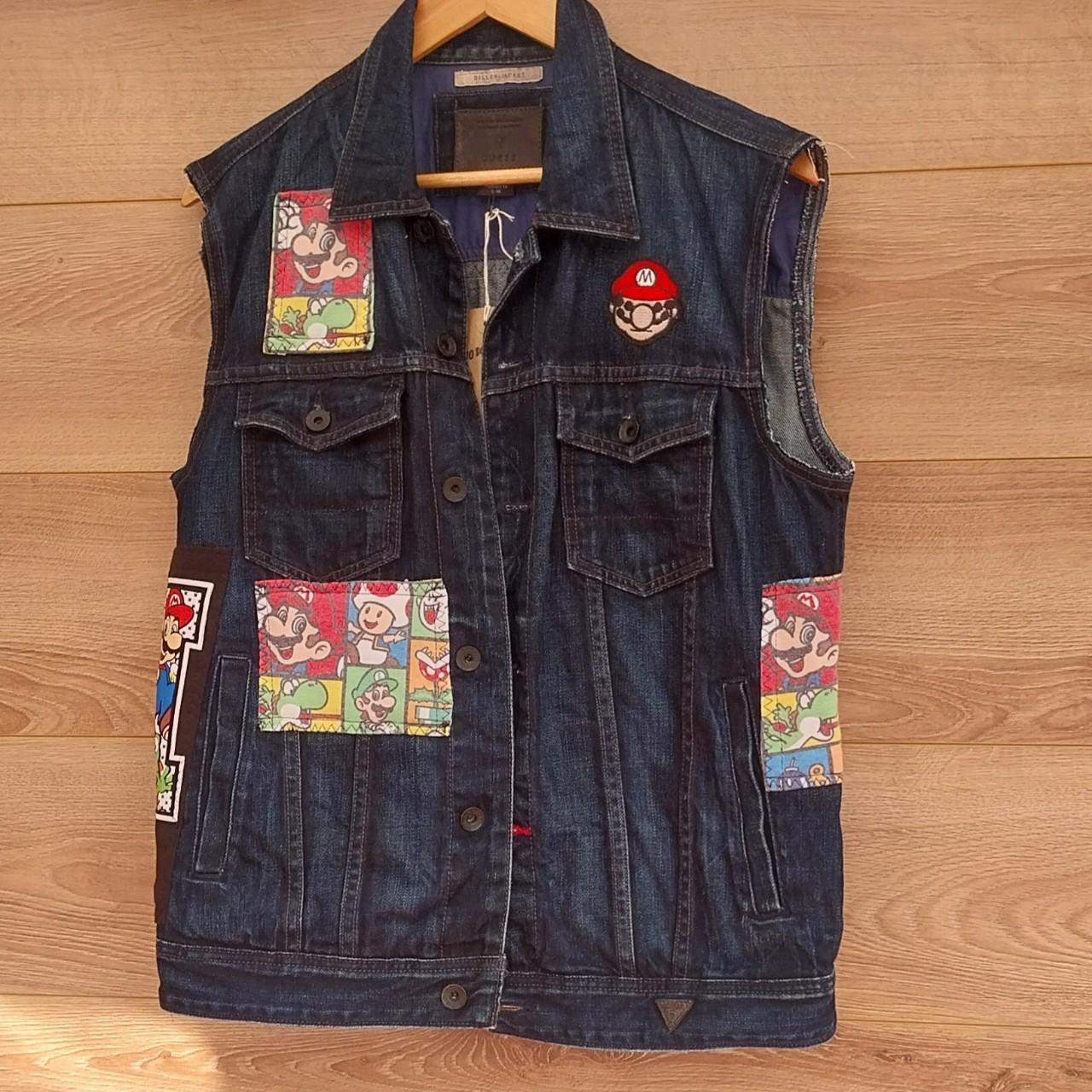 Blue denim reworked Super Mario battle jacket Size Med