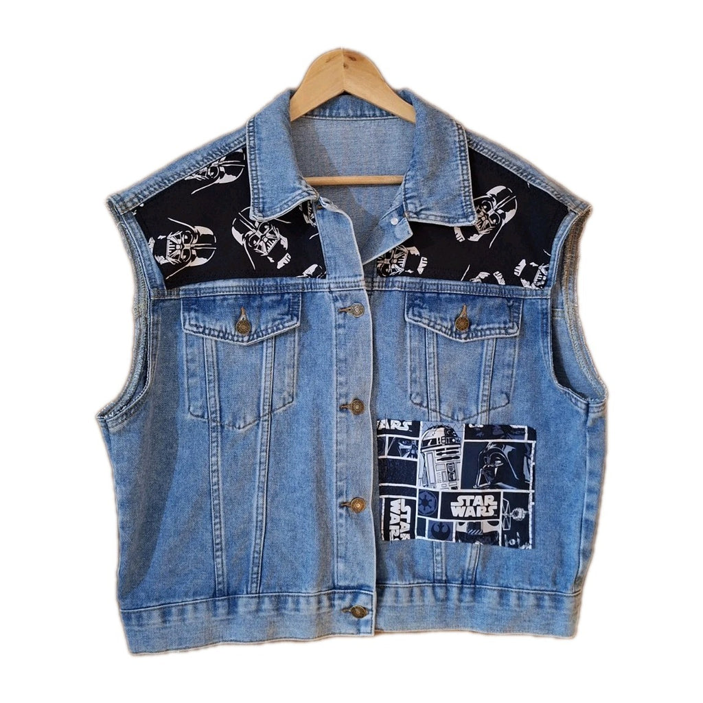 Reworked denim jacket with Star Wars Print on Back Size Extra Large Battle Jacket