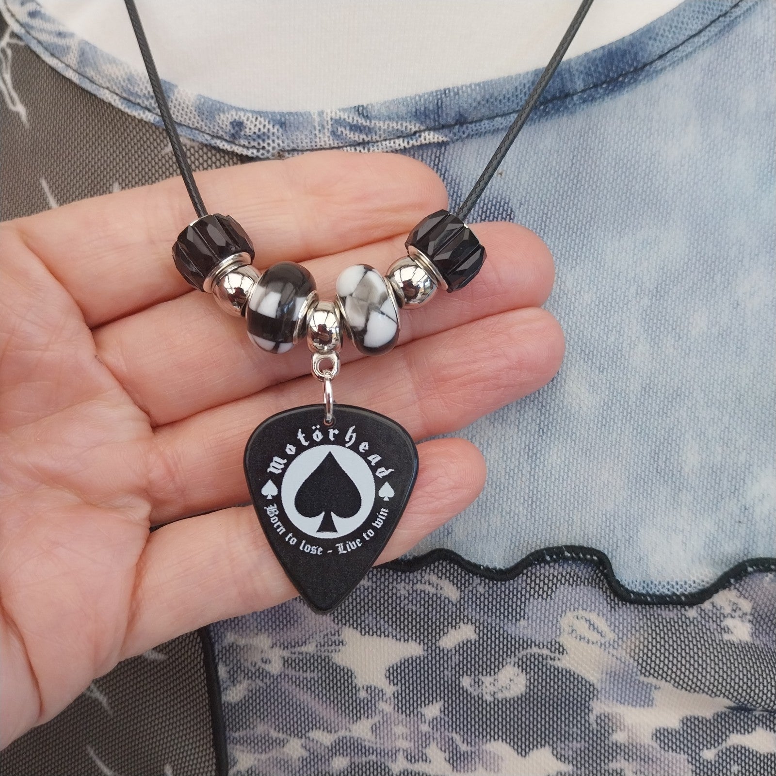 Handmade Motorhead guitar plectrum necklace Metalhead Festival