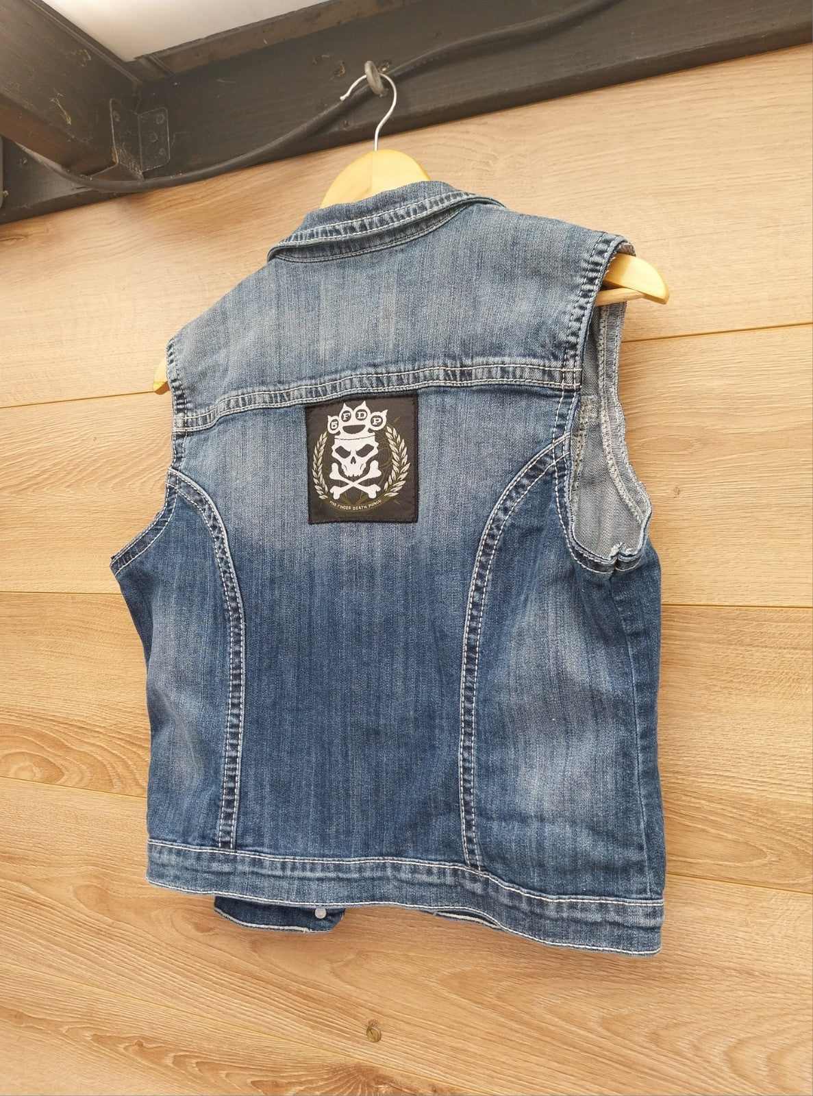 Reworked denim Waistcoat With 5FDP Patch on Back Size 8 Festival