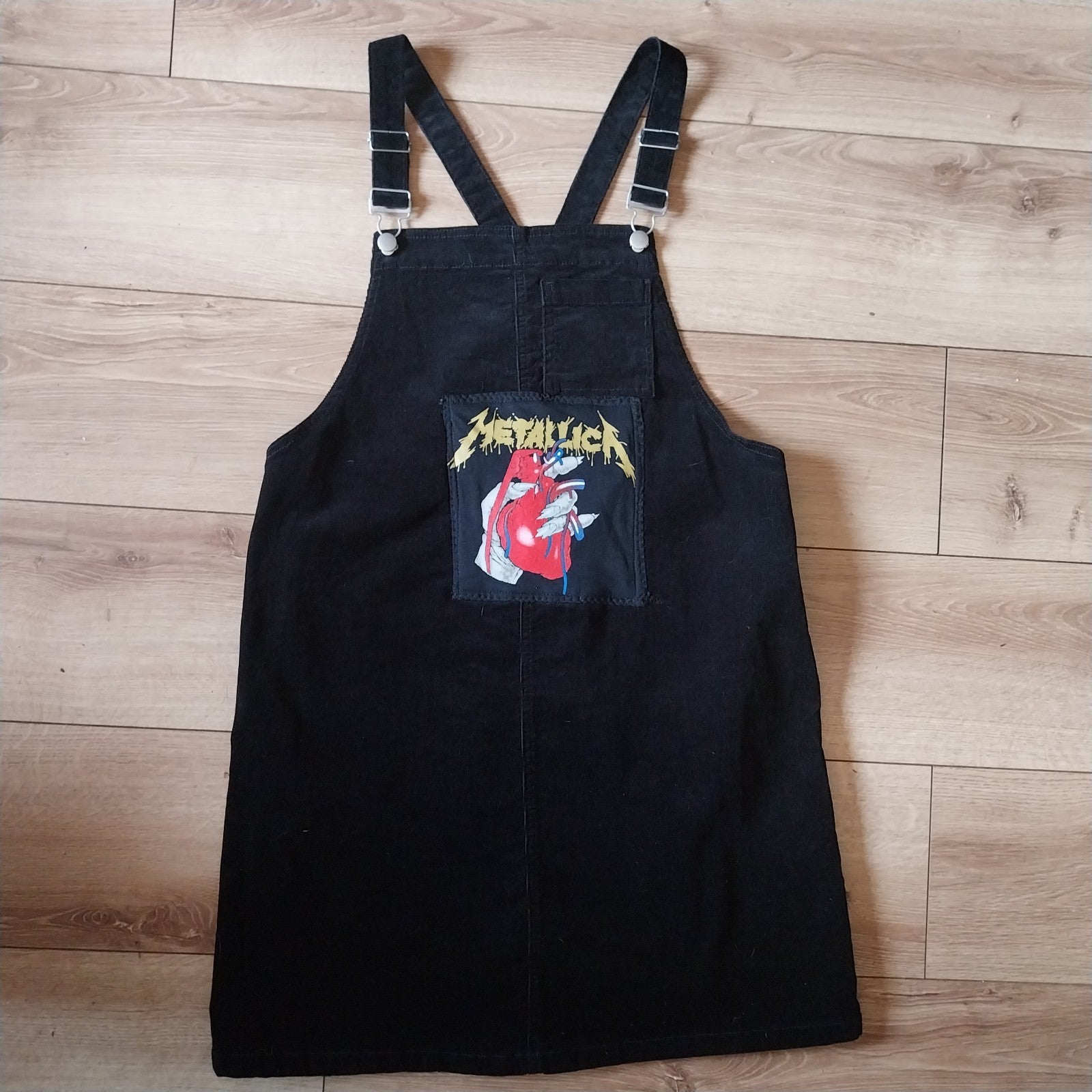 Metallica Reworked Black Corduroy Dungaree Dress  Size 14 Metalhead Festival