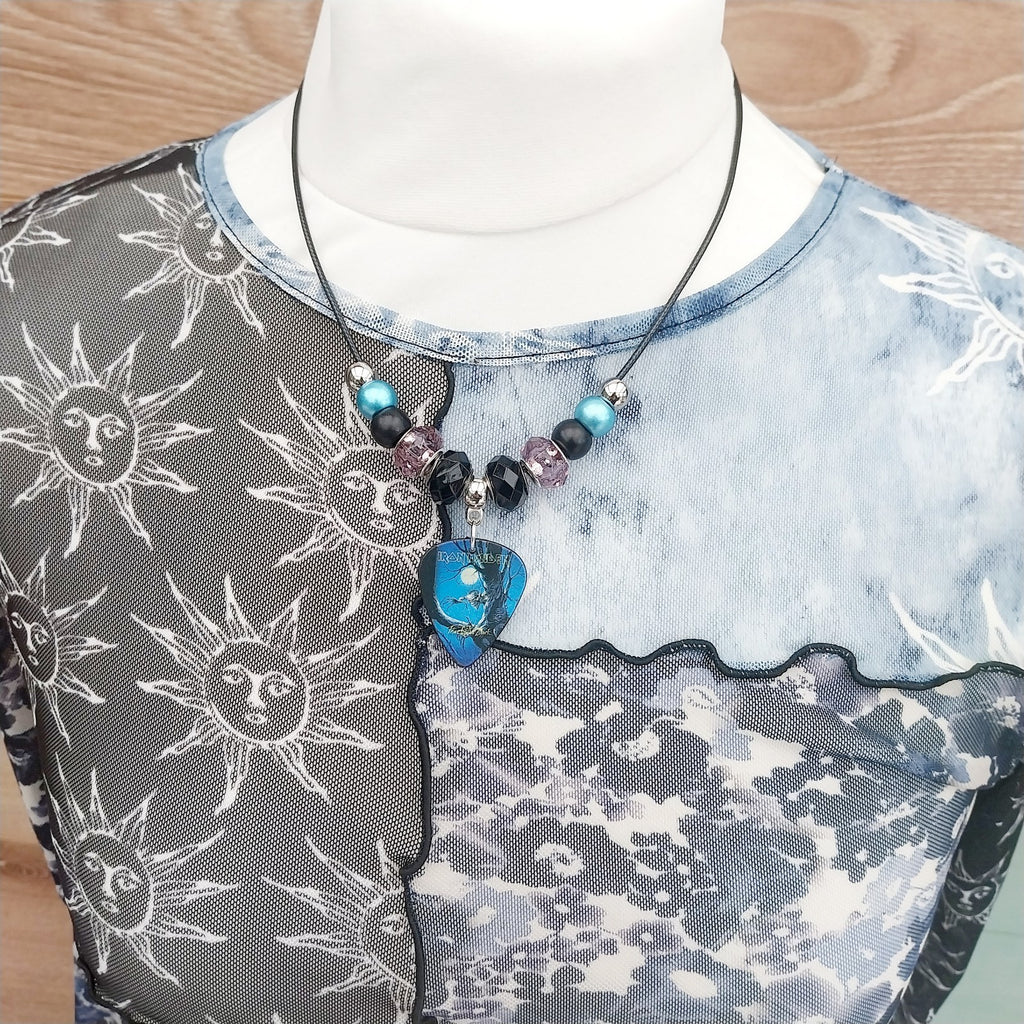 Handmade Iron Maiden guitar plectrum necklace Festival Metalhead