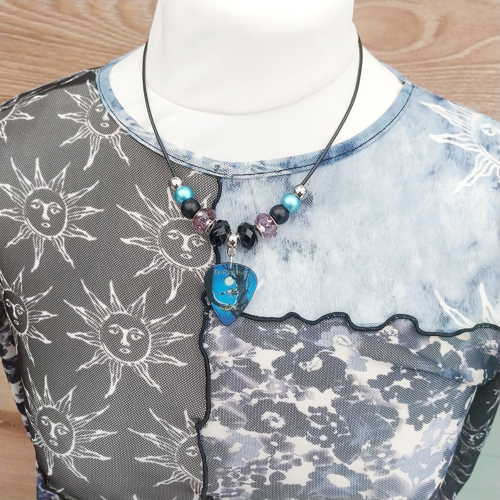 Handmade Iron Maiden guitar plectrum necklace Festival Metalhead