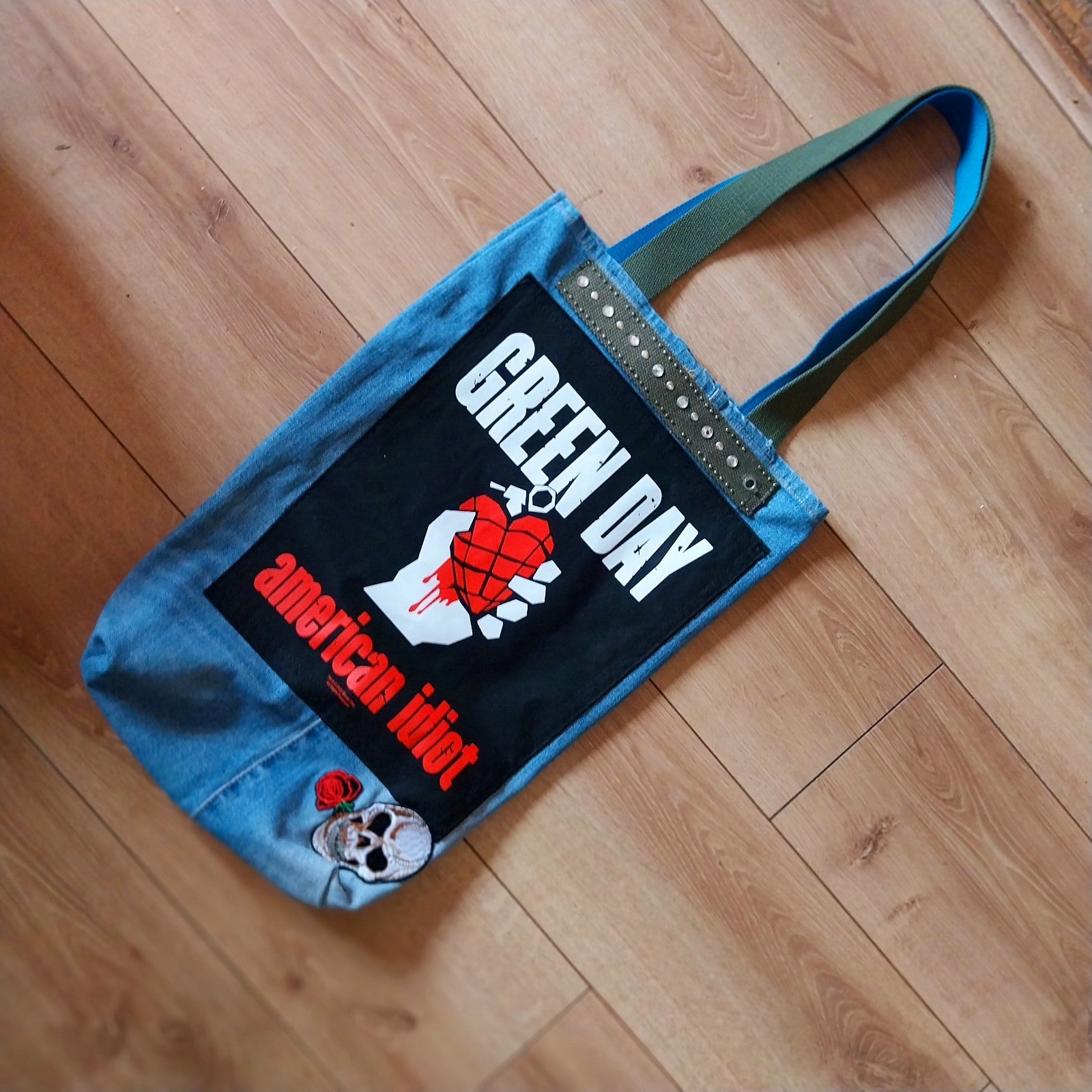 Green Day  Handmade Denim Tote Bag Festival