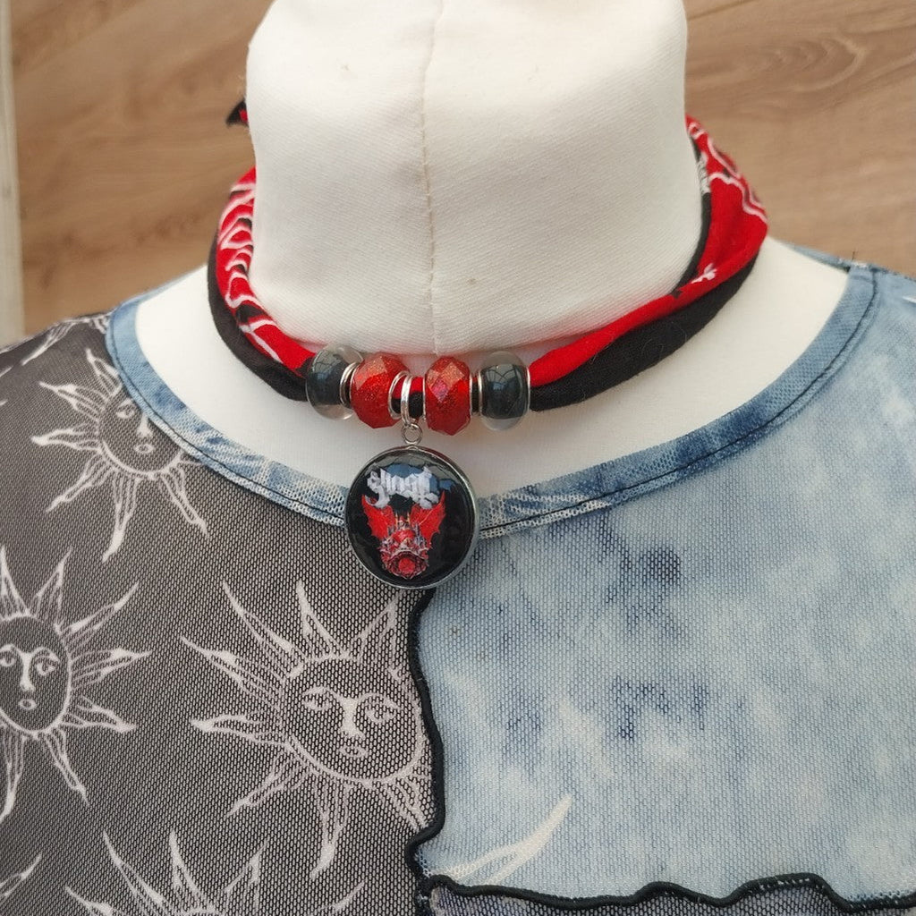 Ghost  Bandana Choker Necklace Handmade  Festival Metalhead
