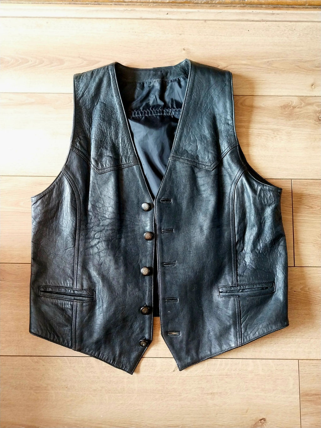 ACDC Vintage black leather waistcoat biker Size Large FESTIVAL