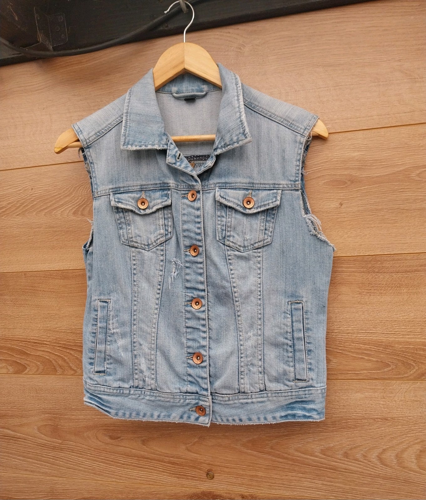 Reworked Frayed denim Waistcoat With NIRVANA Patches  On Back Size 8 Festival