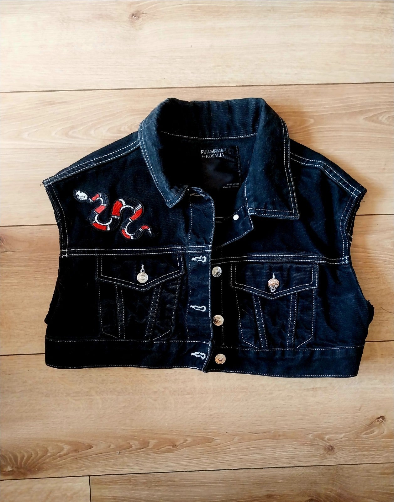 Guns n Roses Patch Black denim Waistcoat Size Small  Festival Snake Metalhead