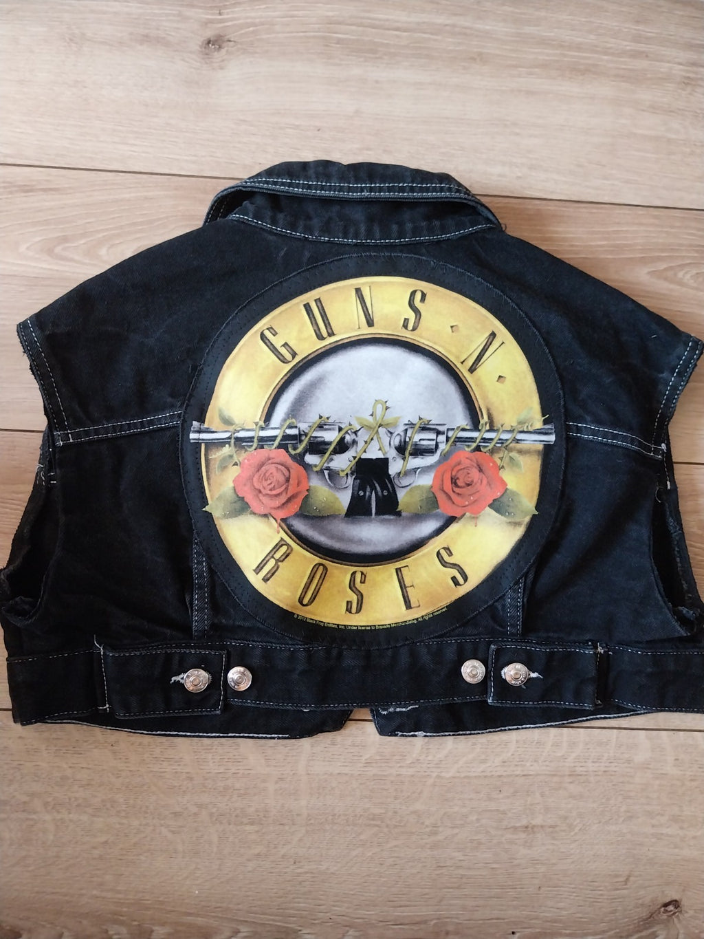 Guns n Roses Patch Black denim Waistcoat Size Small  Festival Snake Metalhead