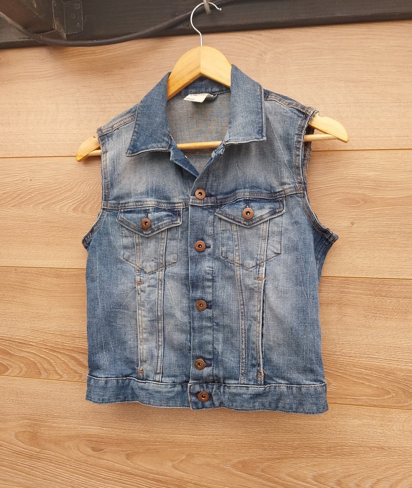Reworked denim Waistcoat With Ghost Patch On Back Size 8 Festival